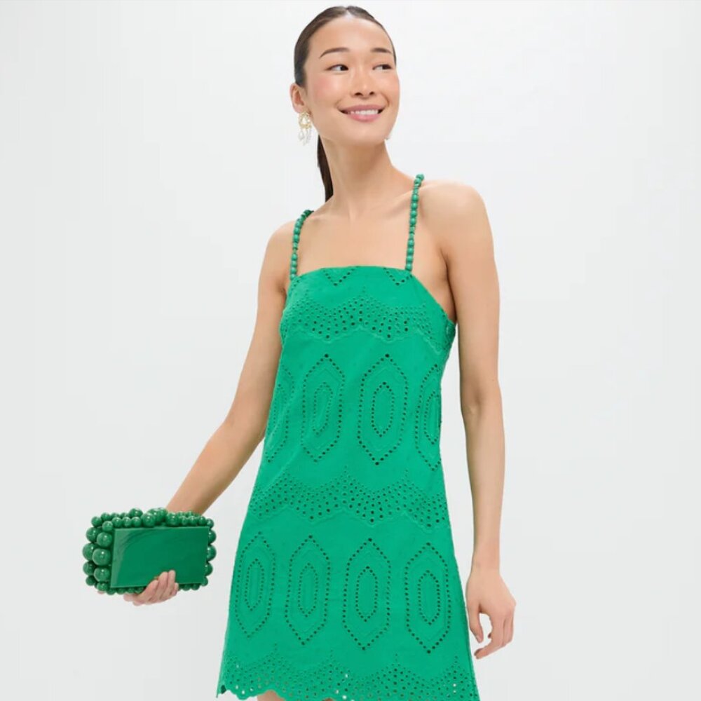 Hyacinth House Women's Green Eyelet Sundress Beaded Straps Size Medium NWT